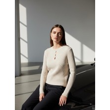 Nakşi Giyim Kadın Dantel Dokulu Zarif Fitilli Triko Kazak