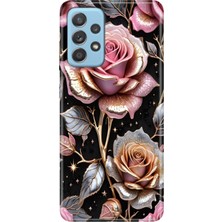 Senada Samsung Galaxy A52 Kılıf Desenli Baskılı Tpu Rubber Kapak Gold Gül