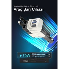 Kensa 5'i 1 Arada 66W Araç Hızlı Şarj Cihazı | Usb-C & Ios Uyumlu | Geri Çekilebilir Kablo | Dijital Ekran