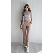 The Fancy Kadın Lastikli Yüksek Bel Yırtmaçlı Bol Paça Pantolon