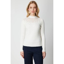 On Triko Önü Taşlı Dik Yaka Triko Kazak 60388-26K