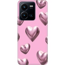Vivo Y22S Y35 Kılıf Desenli Baskılı Tpu Rubber Kapak Platin Kalp
