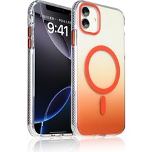 iPhone 11 Kılıf M-Safe Şarj Özellikli Transparan Renk Geçişli Zore Toros Kapak - Turuncu
