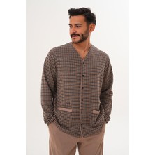 Çift Kaplan Erkek Desenli Önden Düğmeli Bej Pijama Takımı 8040