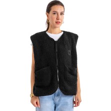 Coredra Fermuarlı Peluş Yelek - C602