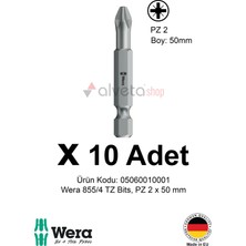 Alveta Wera 855/4 Tz Pz2 x 50MM Tornavida Ucu 10 Adet | Pozidriv Vidalama Bits Seti Profesyonel Seri