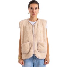 Coredra Fermuarlı Peluş Yelek - C602