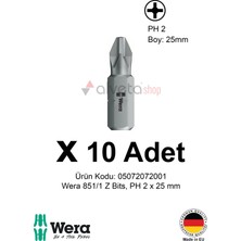 Alveta Wera 851/1 Z Ph2 x 25MM Tornavida Ucu 10 Adet | Vidalama Bits Uç Seti Profesyonel Seri