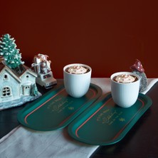 Sarkap Home 2'li Oval Sunumluk Tepsi - Yeşil Wishes