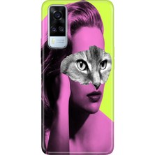 Senada Vivo Y51 Kılıf Desenli Baskılı Tpu Rubber Kapak Cat Face
