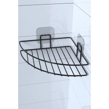 QCB Garage Yapışkanlı Siyah Banyo Köşeliği Köşe Rafı