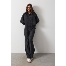 Ezel Glory Çizgili Gömlek Pantolon Takım - Lacivert