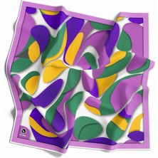 Violla Twill Soyut Geometrik Desenli Llila - Petrol Yeşili Renkli 90X90 Eşarp (Ipek Içermez) Dikim Şekli : El Dikişi