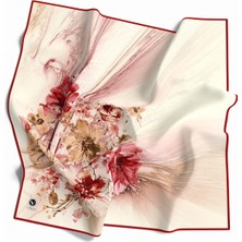 Violla Twill Çiçek Desenli Bordo Renkli 90X90 Eşarp (Ipek Içermez) Kenar Dikiş Şekli El Dikişli