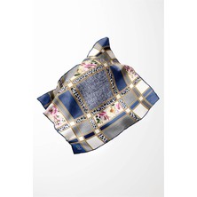 Violla Twill Leopar ve Çiçek Desenli Indigo - Gri Renkli 90X90 Eşarp (Ipek Içermez) Dikim Şekli : El Dikişi