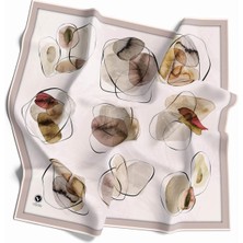 Violla Twill Sulu Boya Geometrik Desenli Taş Renkli 90X90 Eşarp (Ipek Içermez) Kenar Dikiş Şekli El Dikişli