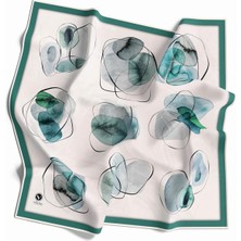 Violla Twill Sulu Boya Geometrik Desenli Petrol Yeşili Renkli 90X90 Eşarp (Ipek Içermez) Kenar Dikiş Şekli El Dikişli