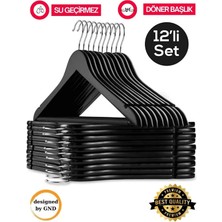 Hausgarten 12 Adet Ahşap Görünümlü A Kalite Plastik Elbise Askısı Siyah