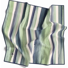 Violla Twill Suluboya Çizgi Desenli Lacivert - Su Yeşili Renkli 90X90 Eşarp (Ipek Içermez) Kenar Dikiş Şekli El Dikişli