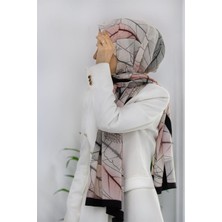 Vissona Lüks Medine Ipeği Yaprak Desenli Pudra Renkli 75X195 Kırışmaz Şal Moss Krep Dikiş Tipi Italyan Dikişli