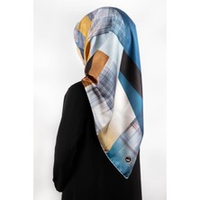 Violla Twill Geometrik Desenli Indigo Renkli 90X90 Eşarp (Ipek Içermez) Kenar Dikiş Şekli El Dikişli