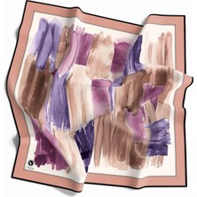 Violla Twill Fırça Darbesi Desenli Somon Renkli 90X90 Eşarp (Ipek Içermez) Kenar Dikiş Şekli El Dikişli