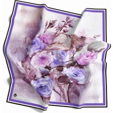 Violla Rayon Çiçek Desenli Mor Renkli 90X90 Eşarp (Ipek Içermez) Kenar Dikiş Şekli El Dikişli