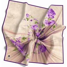 Violla Twill Çiçekli Desenli Mor Renkli 90X90 Eşarp (Ipek Içermez) Kenar Dikiş Şekli El Dikişli