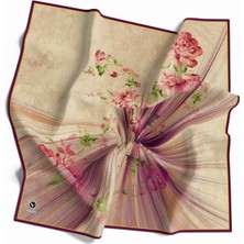 Violla Twill Çiçekli Desenli Mürdüm Renkli 90X90 Eşarp (Ipek Içermez) Kenar Dikiş Şekli El Dikişli