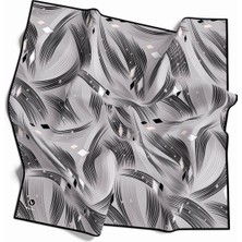 Violla Rayon Geometrik Çizgili Desenli Gri Renkli 90X90 Eşarp (Ipek Içermez) Kenar Dikiş Şekli El Dikişli