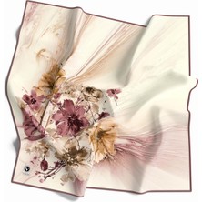 Violla Twill Çiçek Desenli Gül Kurusu Renkli 90X90 Eşarp (Ipek Içermez) Kenar Dikiş Şekli El Dikişli