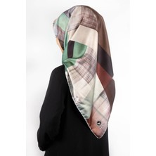 Violla Twill Geometrik Desenli Kahverengi Renkli 90X90 Eşarp (Ipek Içermez) Kenar Dikiş Şekli El Dikişli