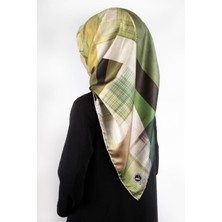 Violla Twill Geometrik Desenli Haki Renkli 90X90 Eşarp (Ipek Içermez) Kenar Dikiş Şekli El Dikişli
