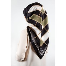 Violla Twill Gold Detaylı Kareli Desenli Haki Renkli 90X90 Eşarp (Ipek Içermez) Kenar Dikiş Şekli El Dikişli