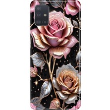 Senada Samsung Galaxy A71 Kılıf Desenli Baskılı Tpu Rubber Kapak Gold Gül