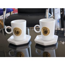 Megg 2\'li 4 Parça Altınlı Beyaz Fincan Seti