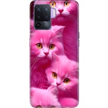 Oppo Reno 5 Lite Kılıf Desenli Baskılı Tpu Rubber Kapak Pembe Kediler