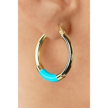 Fiyonk Kuyumculuk 14 Ayar Altın Mavi Mineli Halka Küpe