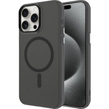 Zore Apple iPhone 15 Pro Max Kılıf Vlmt Magsafe Şarj Özellikli Buzlu Transparan C-Pro Sert Kapak-Siyah