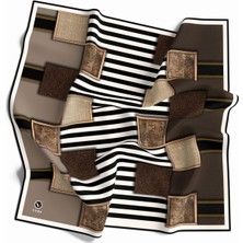 Violla Twill Geometrik ve Çizgili Desenli Taş Renkli 90X90 Eşarp (Ipek Içermez) Dikim Şekli : El Dikişi