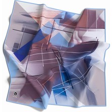 Violla Kristal Geometrik Desenli Bebe Mavisi Renkli 90X90 Eşarp (Ipek Içermez) Kenar Dikiş Şekli El Dikişli