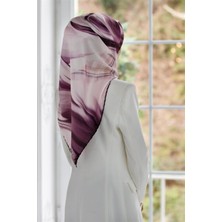 Violla Twill Dalga ve Ekose Desenli Lila Renkli 90X90 Eşarp (Ipek Içermez)Kenar Dikiş Şekli El Dikişli