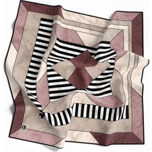 Violla Twill Çizgili Geometrik Mermer Desenli Pudra Renkli 90X90 Eşarp (Ipek Içermez) Kenar Dikiş Şekli El Dikişli