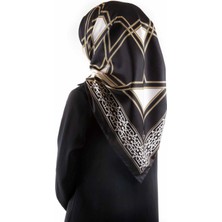 Violla Twill Osmanlı Çini Desenli Siyah Renkli 90X90 Eşarp (Ipek Içermez)Kenar Dikiş Şekli El Dikişli