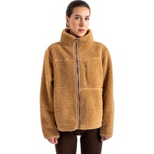 Coredra Crop Peluş Fermuarlı Ceket - C603