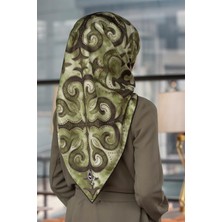 Violla Twill Barok Desenli Haki Renkli 90X90 Eşarp (Ipek Içermez) Kenar Dikiş Şekli El Dikişli