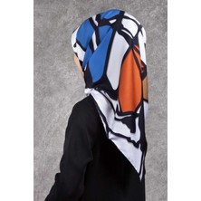 Violla Twill Geometrik Desenli Taba - Indigo Renkli 90X90 Eşarp (Ipek Içermez) Dikim Şekli : El Dikişi
