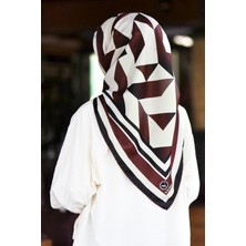 Violla Twill Geometrik Desenli Şarabi Renkli 90X90 Eşarp (Ipek Içermez) Kenar Dikiş Şekli El Dikişli