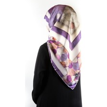 Violla Twill Geometrik Mermer Desenli Lila Renkli 90X90 Eşarp (Ipek Içermez) Kenar Dikiş Şekli El Dikişli