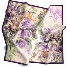 Violla Rayon Sulu Boyalı Çiçek Desenli Mor Renkli 90X90 Eşarp (Ipek Içermez) Kenar Dikiş Şekli El Dikişli